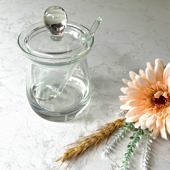 GLASS sugar bowl / honeypot with spoon 🍯 - NEW - Picture 2 of 4